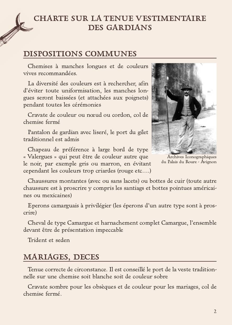 Le costume du gardian pour les dispositions communes