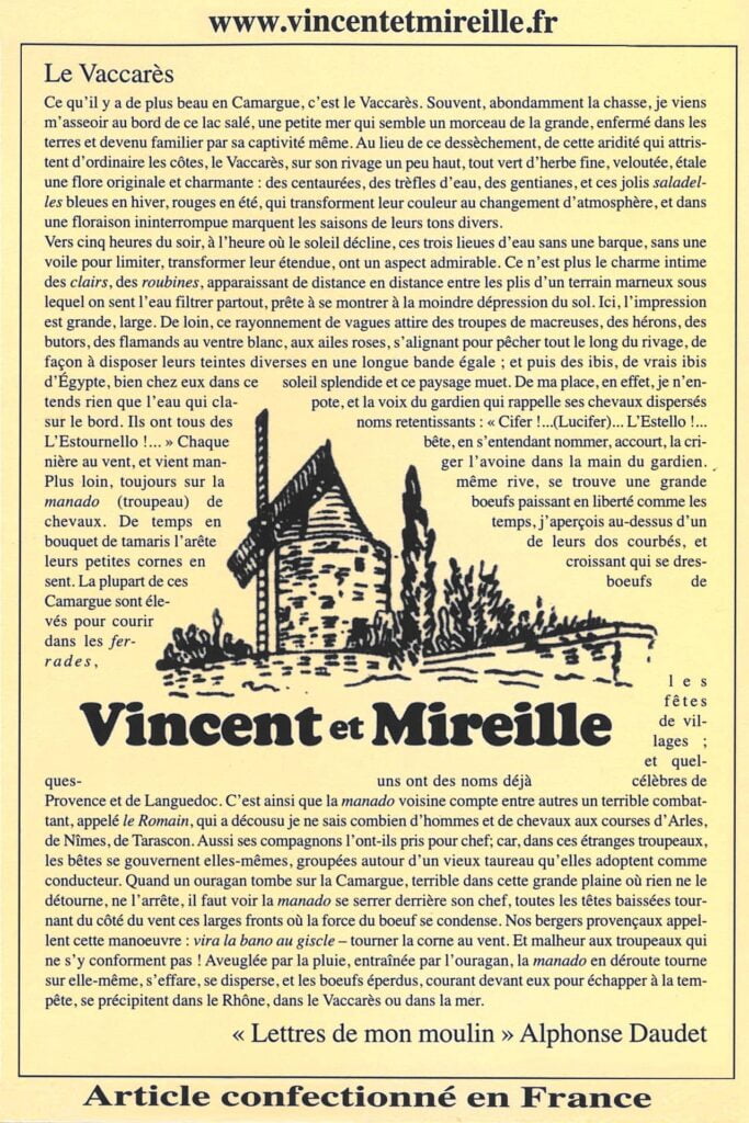 Etiquette Vincent et Mireille "Le Vaccarès"
