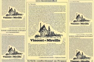 Etiquettes Vincent et Mireille avec les textes d'Alphonse Daudet