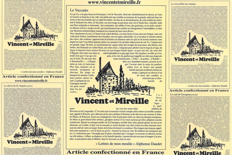 Etiquettes Vincent et Mireille avec les textes d'Alphonse Daudet