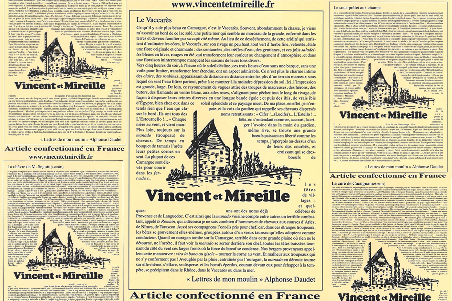 Etiquettes Vincent et Mireille avec les textes d'Alphonse Daudet